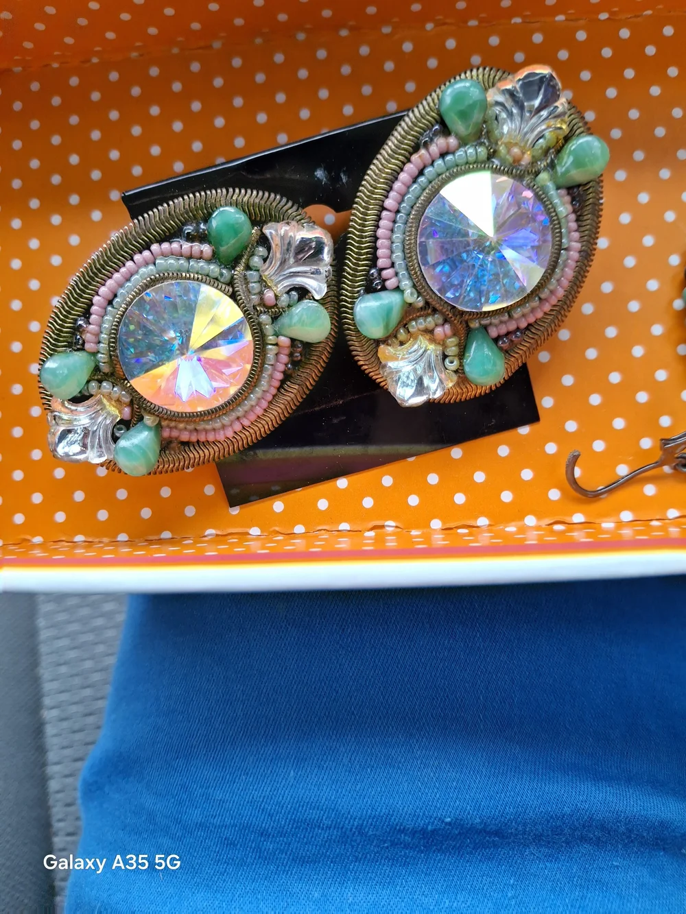 Hansen 88' Artisan Handmade Irridescent Beaded Clip On Earrings Signed